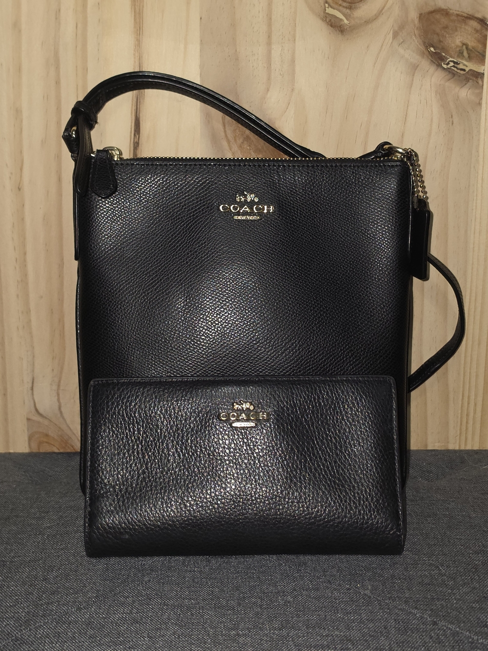 Coach Black Pebbled Leather Crossbody with Matching Wallet